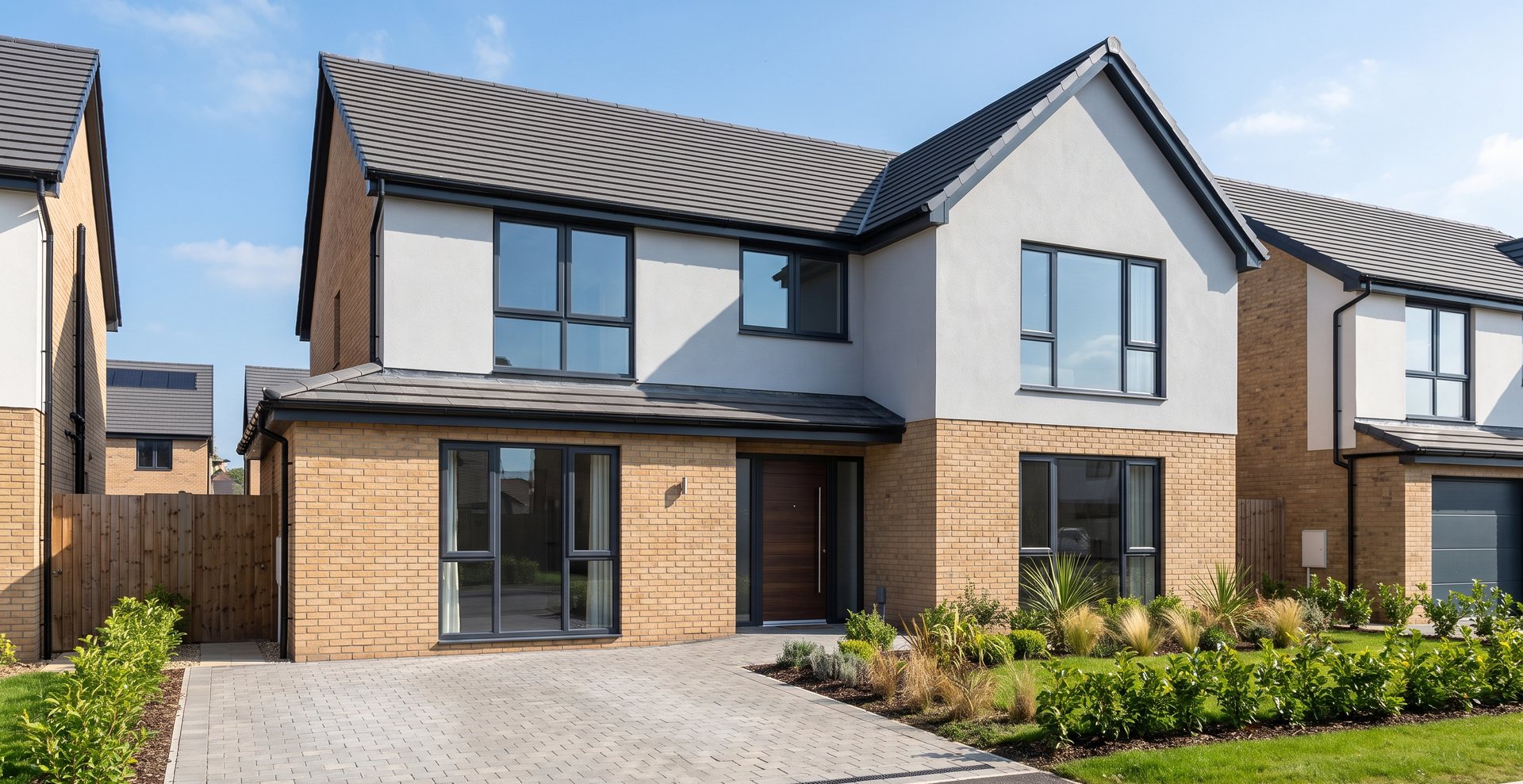 A detached new-build house nearing completion